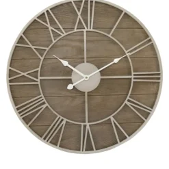 Clocks-Kirkland's Home White Natural Wood Raised Clock
