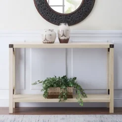 Console Tables-Kirkland's Home White Oak Farmhouse X-Frame Console Table Ivory