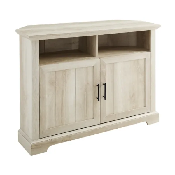 Tv Stands & Media Consoles-Kirkland's Home White Oak Grooved Door Corner Tv Stand Ivory