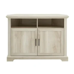 Tv Stands & Media Consoles-Kirkland's Home White Oak Grooved Door Corner Tv Stand Ivory
