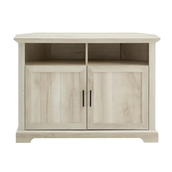 Tv Stands & Media Consoles-Kirkland's Home White Oak Grooved Door Corner Tv Stand Ivory