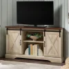 Tv Stands & Media Consoles-Kirkland's Home White Oak Sliding Barn Doors Corner Tv Stand Ivory