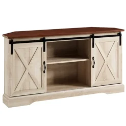 Tv Stands & Media Consoles-Kirkland's Home White Oak Sliding Barn Doors Corner Tv Stand Ivory