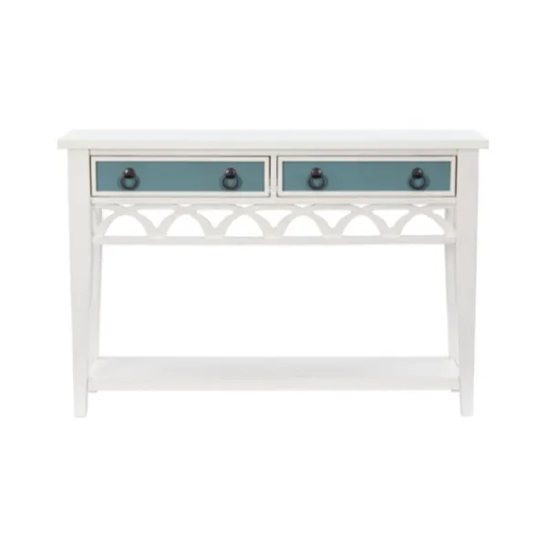 Console Tables-Kirkland's Home White Or Teal Paneled Fretwork Console Table White/Blue