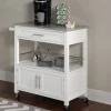 Kitchen Islands & Bar Carts-Kirkland's Home White Parker Granite Top Rolling Kitchen Cart