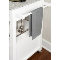 Kitchen Islands & Bar Carts-Kirkland's Home White Parker Granite Top Rolling Kitchen Cart
