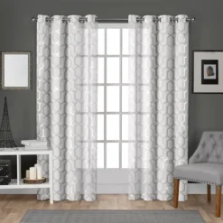 Curtains & Drapes-Kirkland's Home White Paton Curtain Panel Set, 108 In. White/Silver