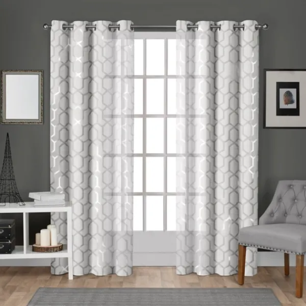 Curtains & Drapes-Kirkland's Home White Paton Curtain Panel Set, 108 In. White/Silver
