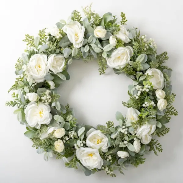 Wreaths-Kirkland's Home White Peony And Greenery Wreath White/Green