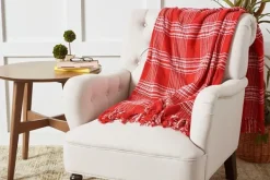 Blankets & Throws-Kirkland's Home White Plaid Christmas Throw Blanket Red