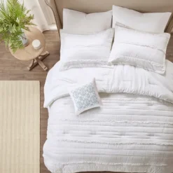 Comforters-Kirkland's Home White Quilted King 5-Pc. Comforter Set White/Blue