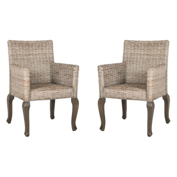 Dining Chairs-Kirkland's Home White Rattan Curved Legs Dining Chairs, Set Of 2 White/Brown