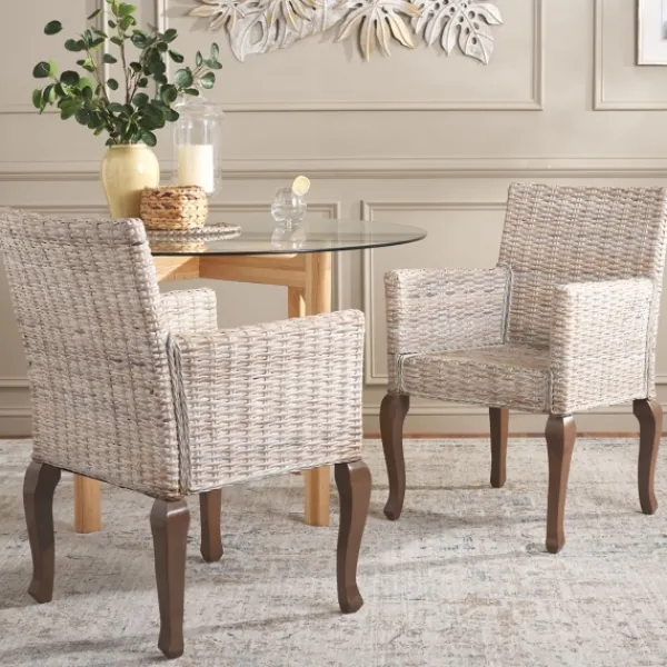 Dining Chairs-Kirkland's Home White Rattan Curved Legs Dining Chairs, Set Of 2 White/Brown