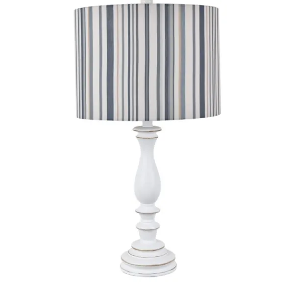 Table Lamps-Kirkland's Home White Resin Table Lamp With Blue Stripe Shade White/Blue