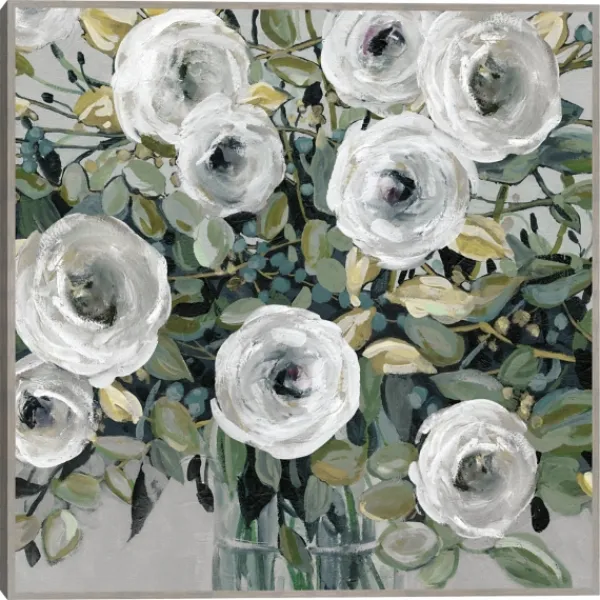 Framed Art-Kirkland's Home White Rose Parade Framed Canvas Art Print Green/White