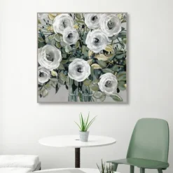 Framed Art-Kirkland's Home White Rose Parade Framed Canvas Art Print Green/White