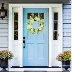Wreaths-Kirkland's Home White Roses And Geraniums Wreath Green/White