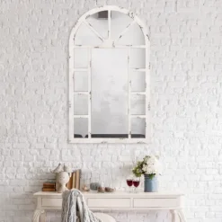 Decorative Mirrors-Kirkland's Home White Rustic Windowpane Arch Mirror