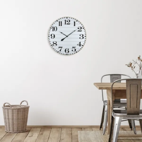 Clocks-Kirkland's Home White Rustic Wood Plank Wall Clock