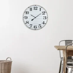 Clocks-Kirkland's Home White Rustic Wood Plank Wall Clock