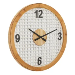 Clocks-Kirkland's Home White Rustic Woven Farmhouse Wall Clock