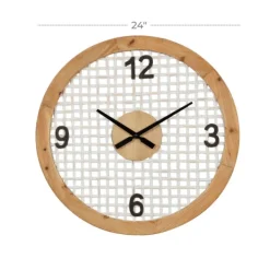 Clocks-Kirkland's Home White Rustic Woven Farmhouse Wall Clock