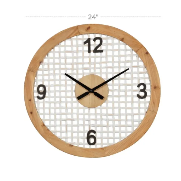 Clocks-Kirkland's Home White Rustic Woven Farmhouse Wall Clock