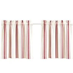 Curtains & Drapes-Kirkland's Home White Stripe Cafe Curtain Panel Set, 24 In. Red