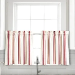 Curtains & Drapes-Kirkland's Home White Stripe Cafe Curtain Panel Set, 24 In. Red
