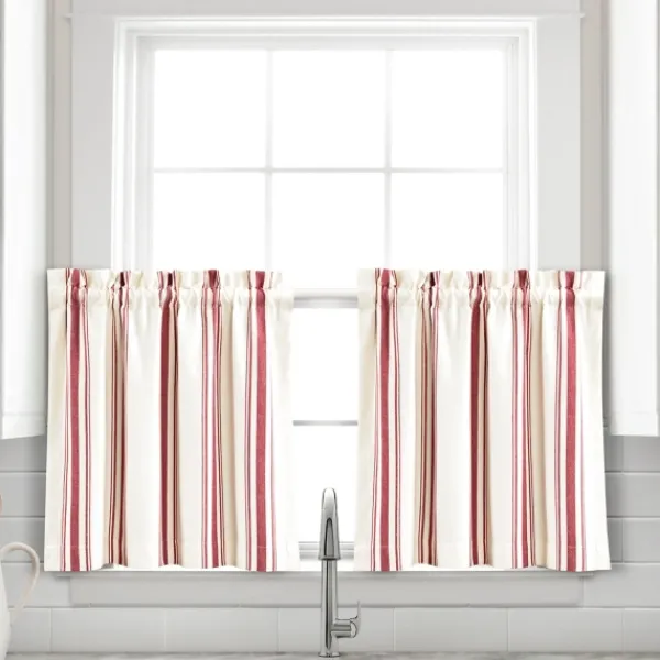 Curtains & Drapes-Kirkland's Home White Stripe Cafe Curtain Panel Set, 24 In. Red