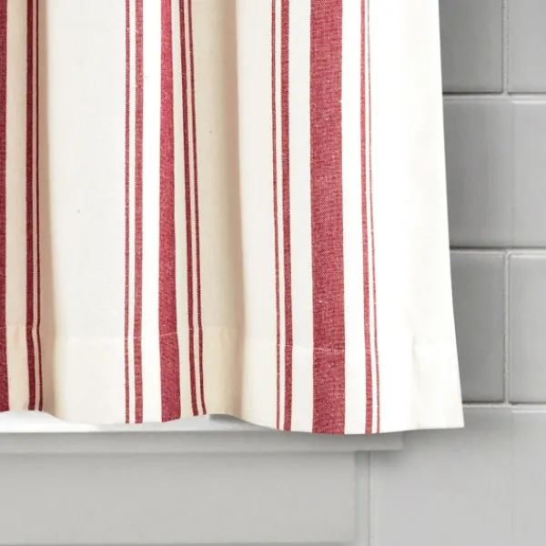 Curtains & Drapes-Kirkland's Home White Stripe Cafe Curtain Panel Set, 24 In. Red