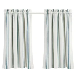 Curtains & Drapes-Kirkland's Home White Stripe Cafe Curtain Panel Set, 36 In. Blue
