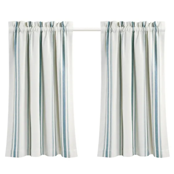 Curtains & Drapes-Kirkland's Home White Stripe Cafe Curtain Panel Set, 36 In. Blue