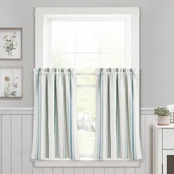 Curtains & Drapes-Kirkland's Home White Stripe Cafe Curtain Panel Set, 36 In. Blue