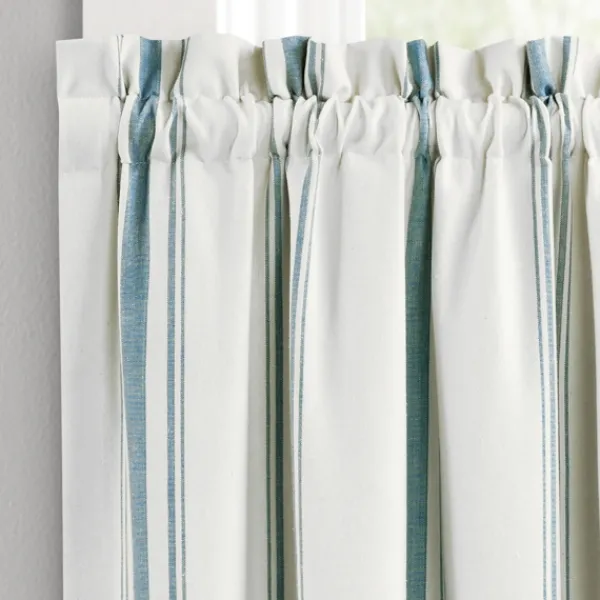 Curtains & Drapes-Kirkland's Home White Stripe Cafe Curtain Panel Set, 36 In. Blue