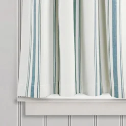 Curtains & Drapes-Kirkland's Home White Stripe Cafe Curtain Panel Set, 36 In. Blue