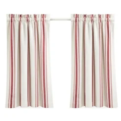 Curtains & Drapes-Kirkland's Home White Stripe Cafe Curtain Panel Set, 36 In. Red