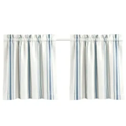 Curtains & Drapes-Kirkland's Home White Stripe Cafe Curtain Panel Set, 24 In. Blue