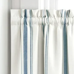 Curtains & Drapes-Kirkland's Home White Stripe Cafe Curtain Panel Set, 24 In. Blue