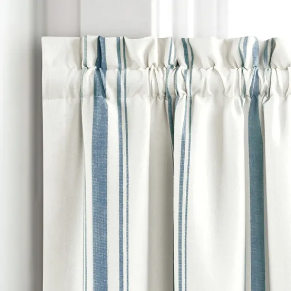 Curtains & Drapes-Kirkland's Home White Stripe Cafe Curtain Panel Set, 24 In. Blue