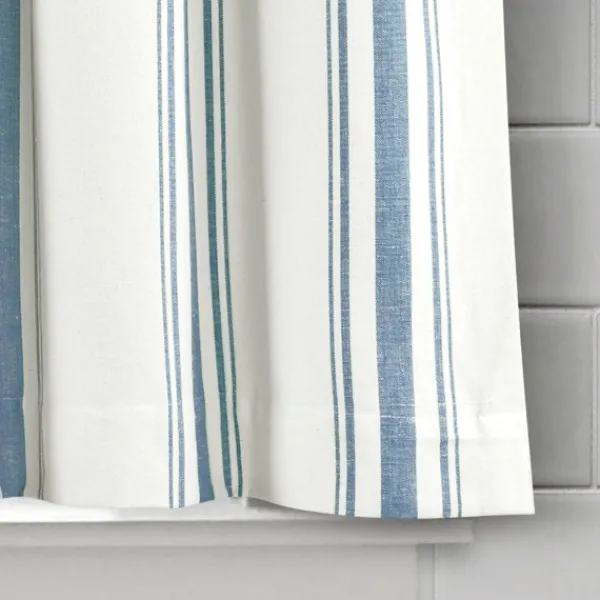 Curtains & Drapes-Kirkland's Home White Stripe Cafe Curtain Panel Set, 24 In. Blue
