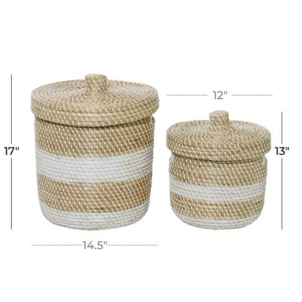 Baskets & Boxes-Kirkland's Home White Stripe Sea Grass 2-Pc. Storage Baskets Tan/White