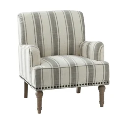 Accent Chairs-Kirkland's Home White Stripe Upholstered Accent Chair Gray