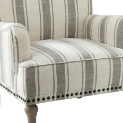 Accent Chairs-Kirkland's Home White Stripe Upholstered Accent Chair Gray
