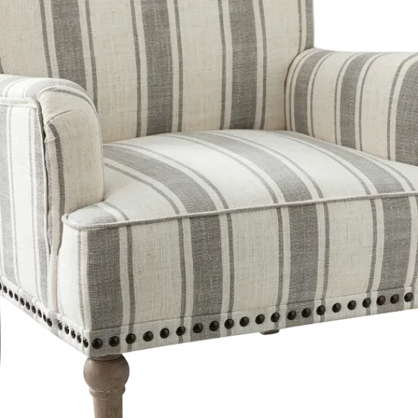 Accent Chairs-Kirkland's Home White Stripe Upholstered Accent Chair Gray