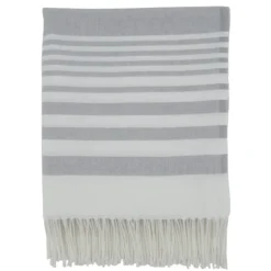 Blankets & Throws-Kirkland's Home White Stripe With Fringe Throw Blanket Gray