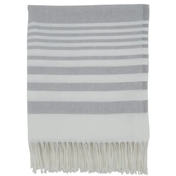 Blankets & Throws-Kirkland's Home White Stripe With Fringe Throw Blanket Gray