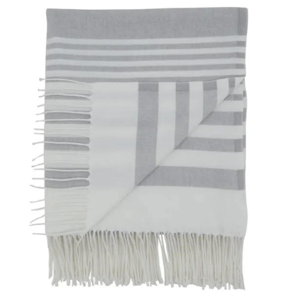 Blankets & Throws-Kirkland's Home White Stripe With Fringe Throw Blanket Gray