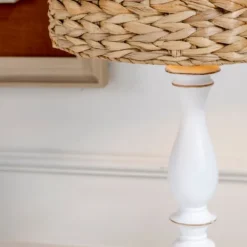 Table Lamps-Kirkland's Home White Table Lamp With Hand Woven Raffia Shade White/Brown