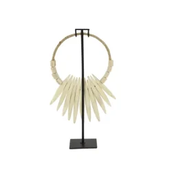 Statues & Figurines-Kirkland's Home White Teak Wood Necklace Sculpture Ivory